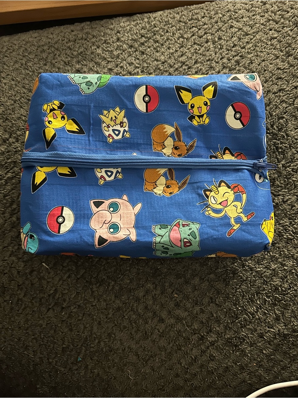 Hand Crafted Blue Pokémon Print Cosmetic Bag
